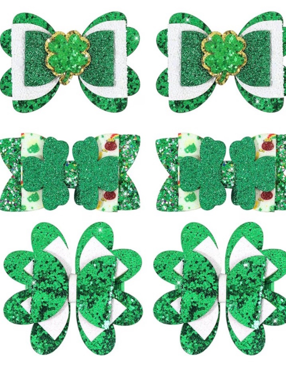 Sparkling Green St. Patrick's Day Girls Hair Bows - Set of 6